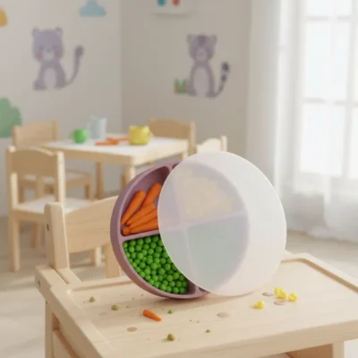 Plato Silicona Bebe Tapa Protectora Incluye Tenedor Sin Bpa