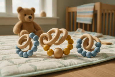 Sonajero Mordedor Llamadientes Silicona-madera Bebé