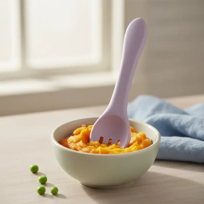 Plato Silicona Bebe Tapa Protectora Incluye Tenedor Sin Bpa